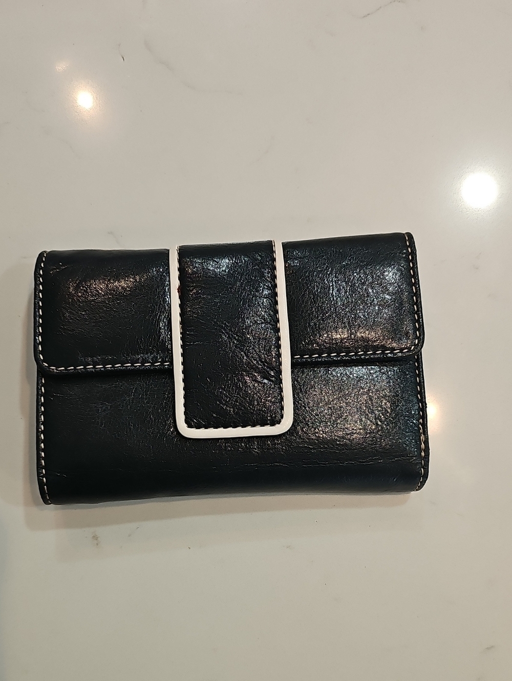 Liz Claiborne Navy and White Trim Leather Wallet